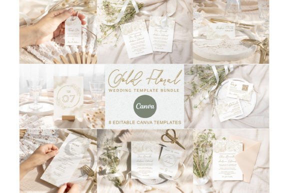 Download Gold Floral Wedding Invitation Bundle - Wedding Collection