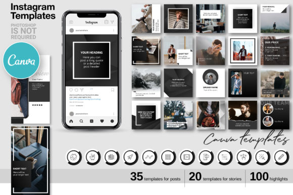 Download Black CANVA Instagram Template Kit 62 - Premium Resources